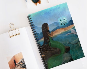 Little Mermaid and Castle - Art by Jessica von Braun - Spiral Notebook - Ruled Line - Fairy Tale Fantasy Artwork