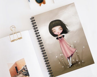 Hazel Journal - Art by Jessica von Braun - Spiral Notebook - Ruled Line - Little Girl in a pink dress with white flowers