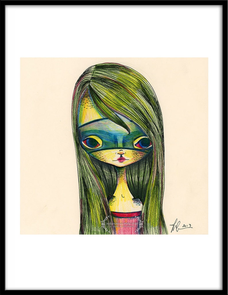 Medium to Large Sized Art Print 'Green Girl' all sizes Sized Art Print by Jessica von Braun Green Super Girl image 2