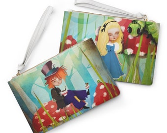Alice and the Hatter Clutch Bag - Samurai Comic Book Girl - Art bag by Jessica von Braun - Vegan bag - Money Bag - Change Purse