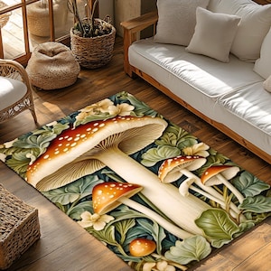 Eco-Friendly Mushroom Area Rug – Washable Nature-Inspired Carpet with Non-Slip Back for Boho Homes