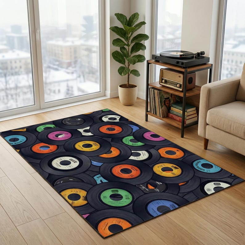 Vinyl Record Rug: Retro Music Room Decor, Gift for Music Lover, Non ...