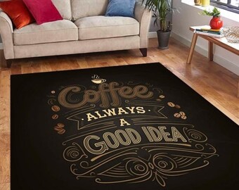 Coffee kitchen rug, washable non slip mat, brown durable home decor