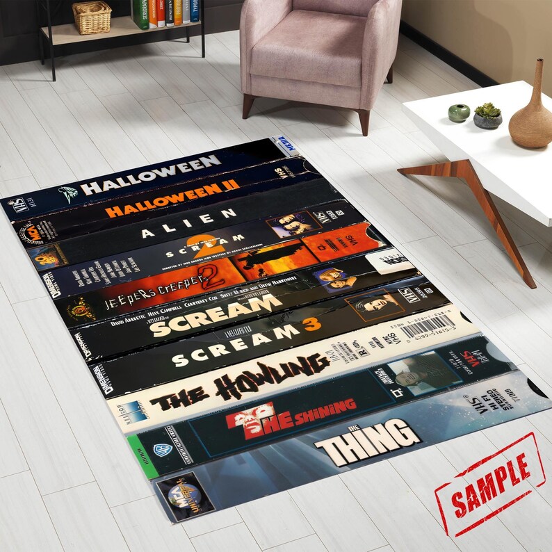 Custom Dvd Rugs Custom Horror VHS Rug, Retro 80s Movie Carpet for Home Theater, Gift ...