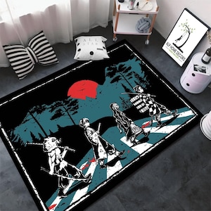 Samurai Warrior Anime Rug, Japanese Style Crossover Carpet, Dark Fantasy Manga Floor Mat, Cool Anime Home Decor, Non-Slip Area Rug.