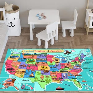 Tappeto con mappa degli Stati Uniti vibrante, tappeto con mappa degli Stati Uniti personalizzato come regalo, tappeto popolare, tappeto a tema mappa, tappeto moderno, tappeto lavabile, tappeto antiscivolo, tappeto da area