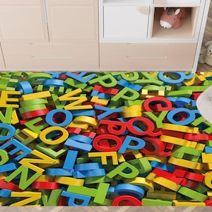 Alfombra colorida con letras del alfabeto para niños, diseño educativo de letras, alfombra para habitación de bebé, alfombra lavable.