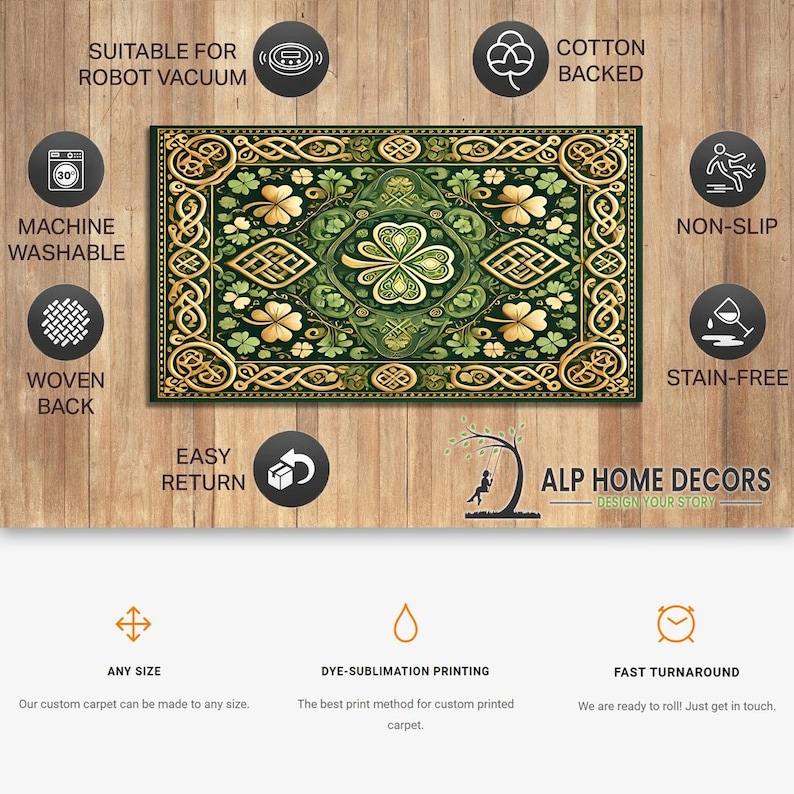 St. Patrick’s Day Clover Rug – Lucky Four Leaf Carpet With Celtic ...