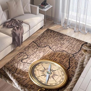 Compass Rugs, Sailor Rug, Ship Rugs, Art Rug, Modern Rug, Salon Rug, Wedding Rug, Area Rug, Washable Area Rug, Non-Slip Rug, Ship Rug