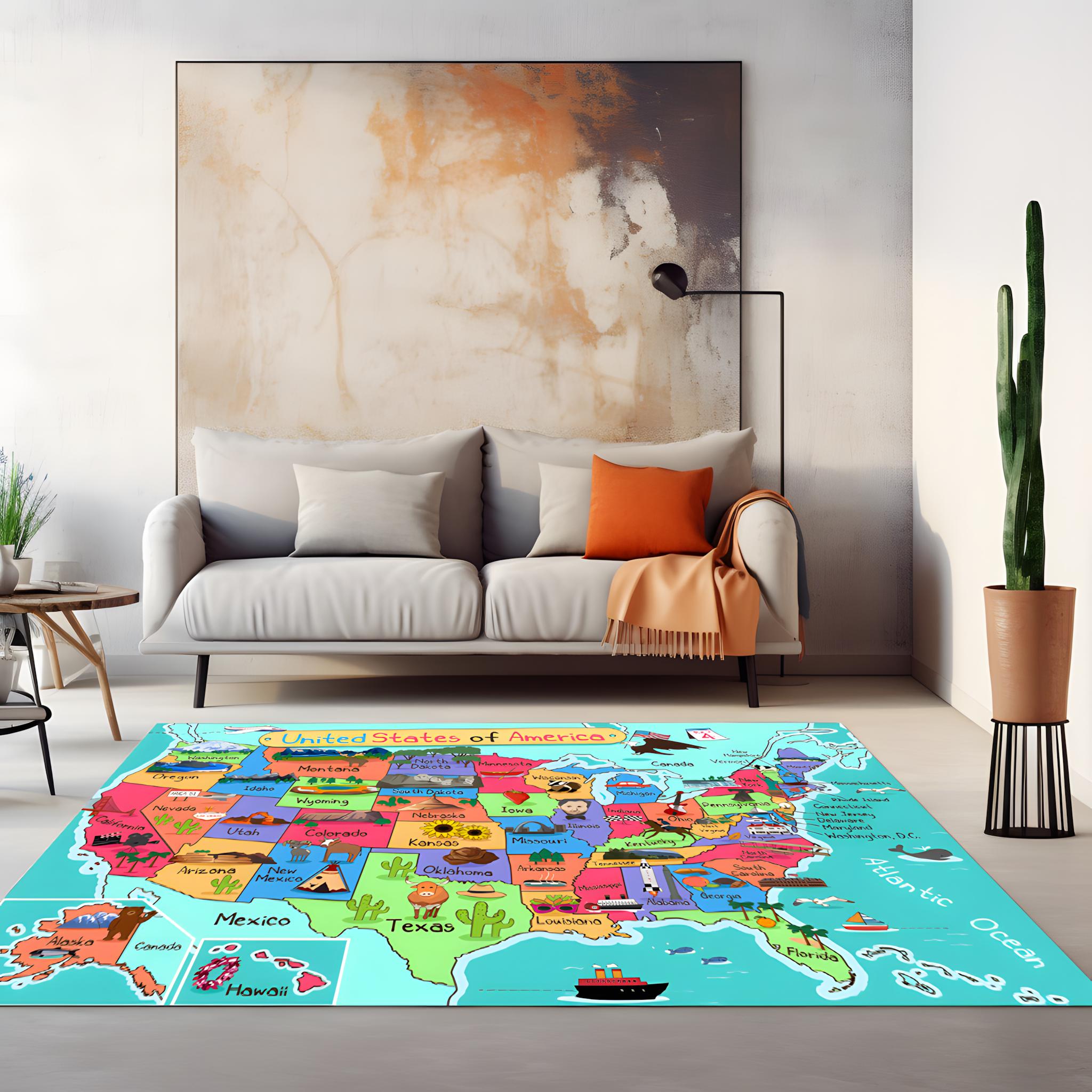 Personalized USA Map Rug, Kids Playroom, Washable Non-slip - Etsy