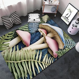 Colorful Boho Mushroom Rug – Washable Forest Floor Carpet with Non-Slip Backing