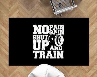Motivational Gym, No Pain No Gain, Washable Fitness Area Rug