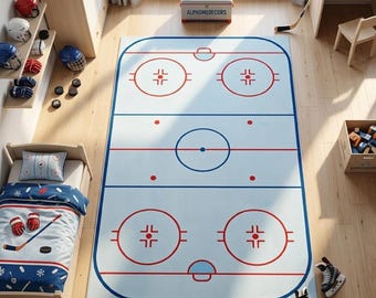 Ice Hockey Rug, Washable Carpet, Sports Room Decor, Modern Nursery