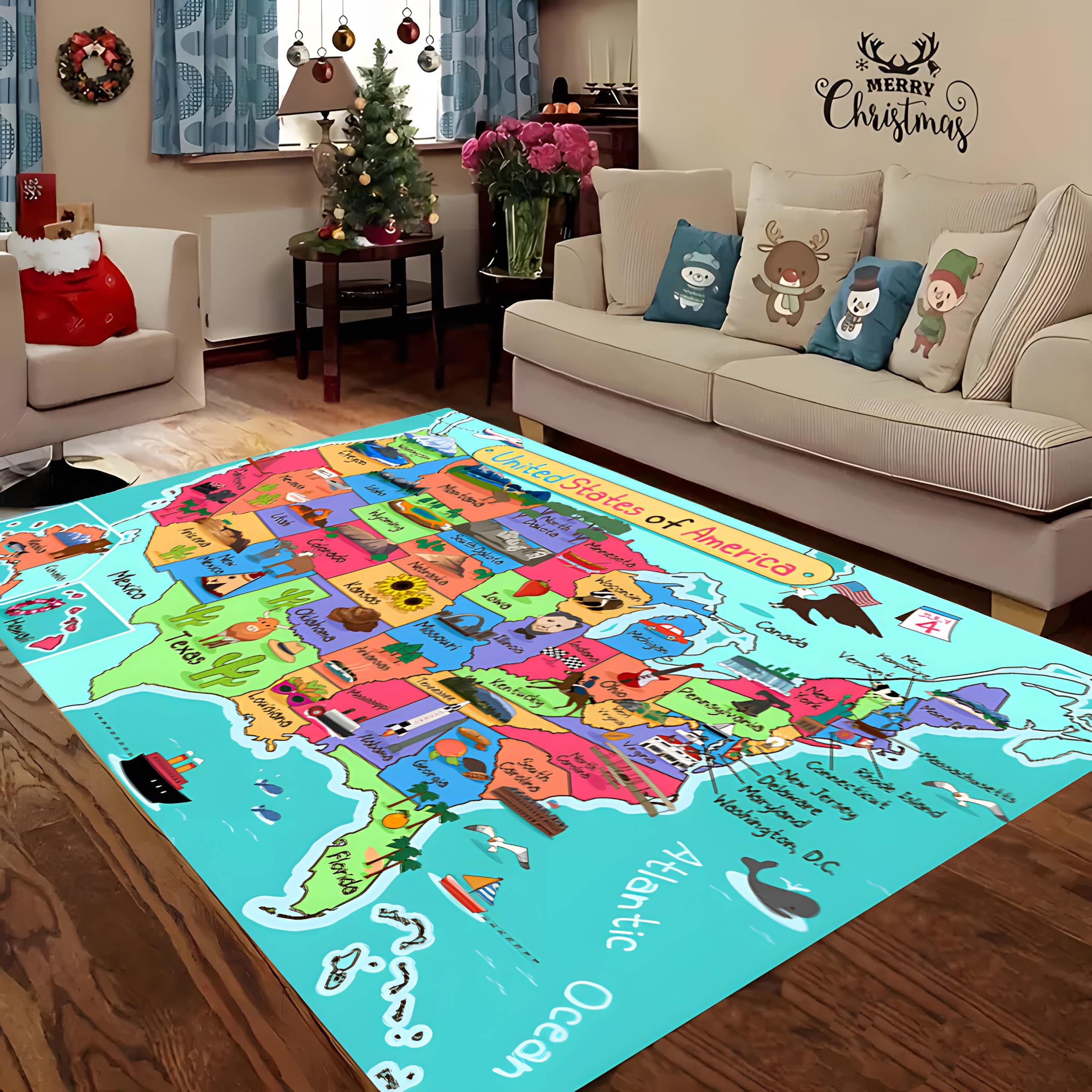 Personalized USA Map Rug, Kids Playroom, Washable Non-slip - Etsy