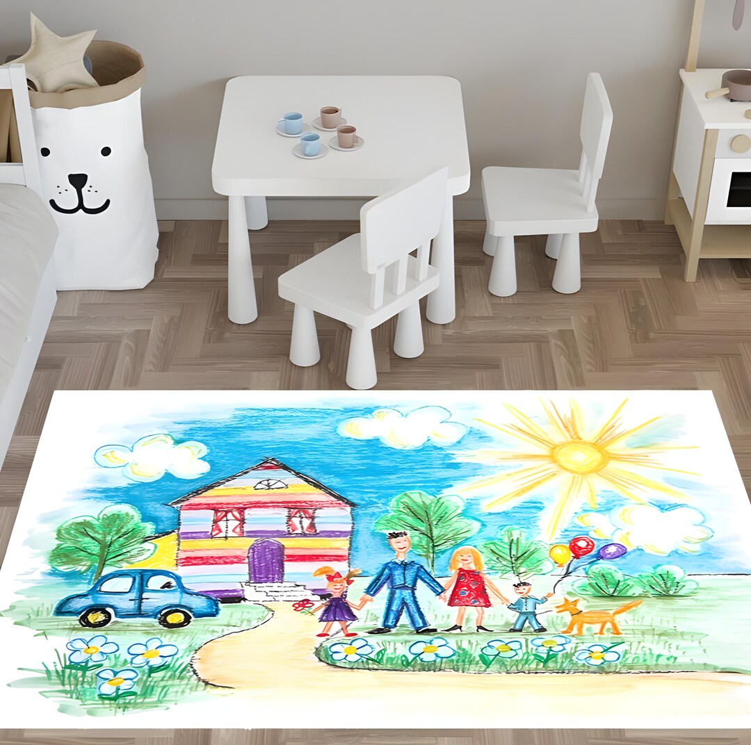 Famval Rug Personalized Kids Art Rug, Custom Family Drawing Carpet, Keepsake Gift ...