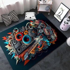 Musical Instrument Print Rug, Stylish Washable Carpet, Unique Non-Slip Gift for Music Lovers Decor