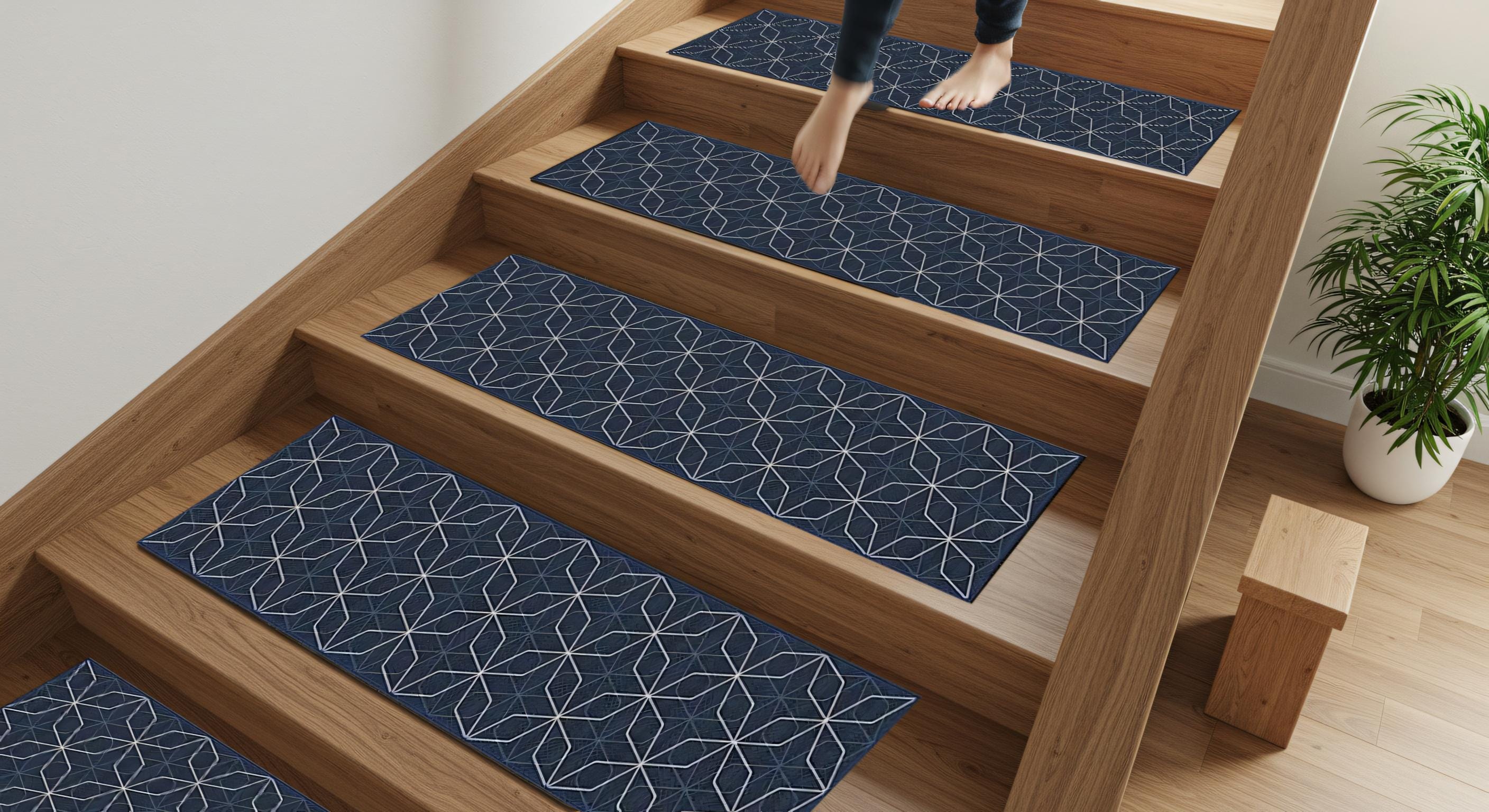Single Stair Rug Custom Stair Rug, Blue Washable Runner, Soft Minimalist Decor - Etsy