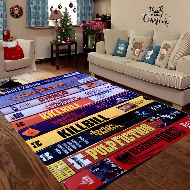 Quentin Tarantino Inspired Rug, Retro VHS Movie Theme, Washable Area ...