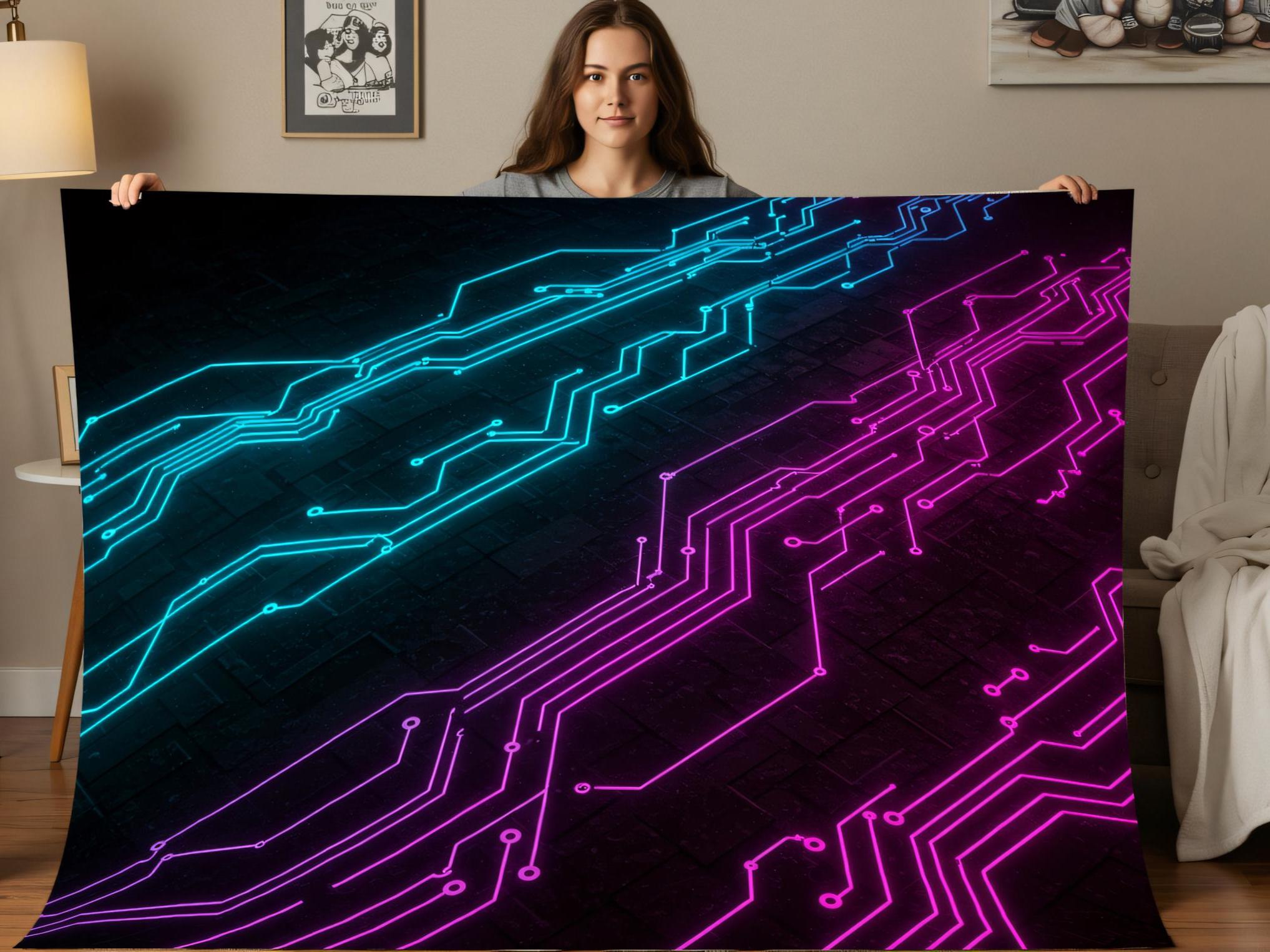 Pcb Rug Cyberpunk Circuit Board Rug – Neon Gamer Carpet With Futuristic Sci-fi ...