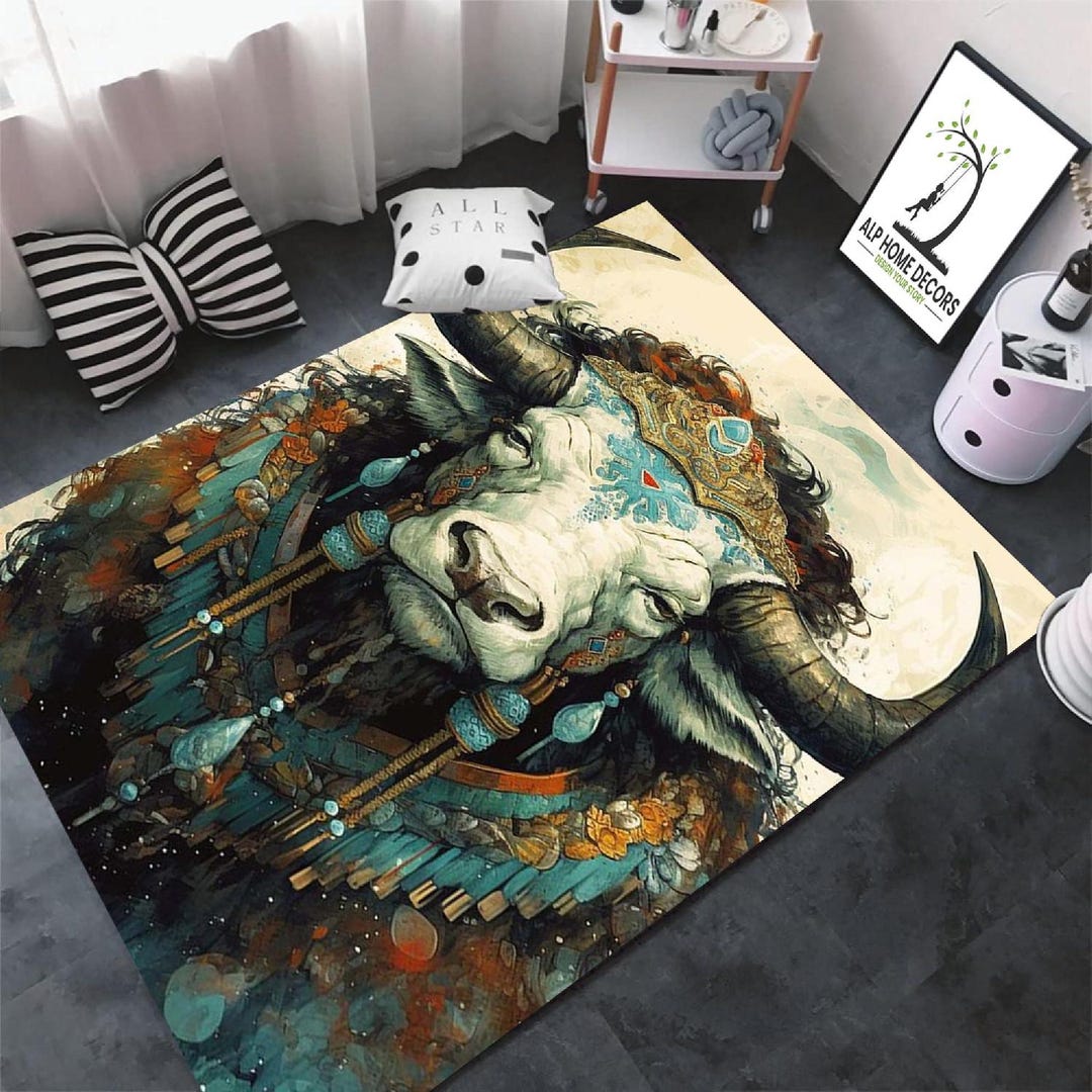 Custom Printed Rug, Wild Bull Design, Washable, Non Slip - Etsy