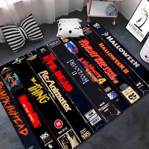 Horror VHS inspiriert Teppich, Retro Halloween Film Thema Teppich, waschbare rutschfeste Scary Bereich Matte