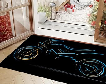 Gepersonaliseerde vloerkleed, custom motordecor, blauw wasbaar antislip