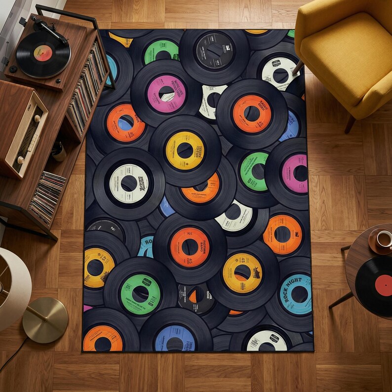 Vinyl Record Rug: Retro Music Room Decor, Gift for Music Lover, Non ...
