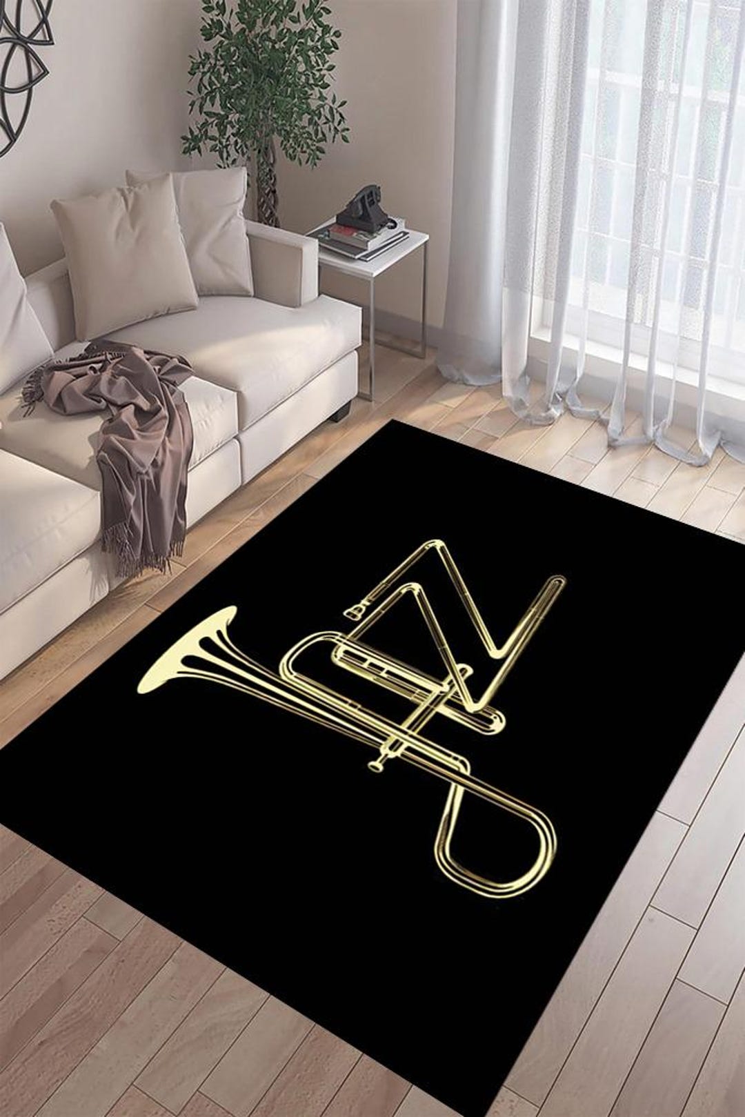 Black Jazz-themed Rug With Instruments, Decorative Rug for Music Lovers ...