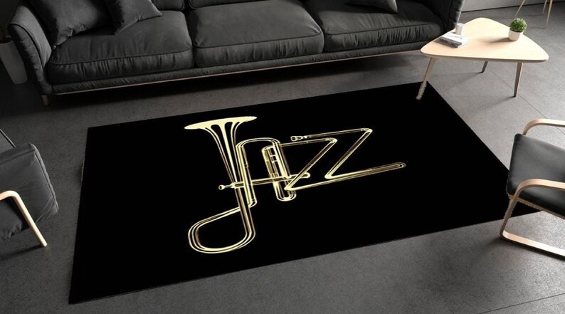 Black Jazz Rug: Musical Instrument Design, Washable Area Rug - Etsy