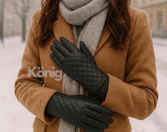 Women's Black Leather Quilted Gloves – Winter Gloves