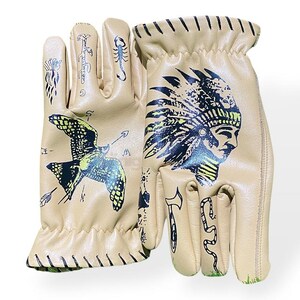 Vintage Leather Tattoo-Style Gloves Unique Hand-Drawn Designs Native HandMade Glove