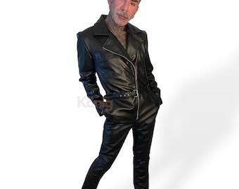 Black Men Lambskin Leather Jumpsuit for Men Stylish & Modern Fashion Statement