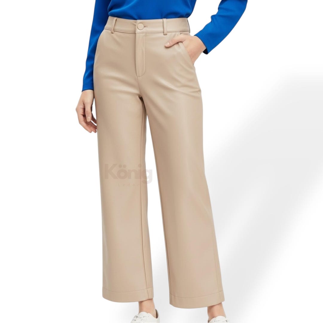 High Waisted Wide Leg Lambskin Leather Pants - Elegant Black Trousers ...