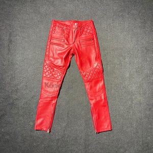 Pantaloni in pelle rossa da donna – Vera pelle di agnello, pantaloni a vita media con vestibilità regolare – Pantaloni in vera pelle morbida per donna