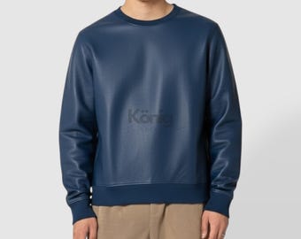 Men’s Lambskin Leather Sweatshirt: Handmade Luxury Pullover