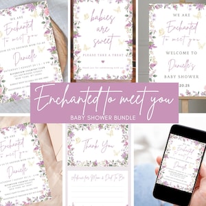 Enchanted to Meet You Baby Shower Bundle, Whimsical Butterfly Invitation & Signs, Editable Digital Download Invitation Enchanted Baby Shower