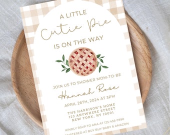 Cutie Pie Babypartyeinladung: Bearbeitbarer Herbst Gingham (Digitaler Download)