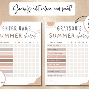 Summer routine chart for children, customizable in Canva