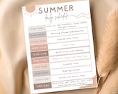 Editable Summer Daily Schedule for Kids, Summer Daily Checklist For Kids, Summer Daily Routine Printable, Kids Summer Schedule, Download