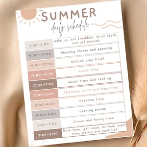 Bearbeitbarer täglicher Sommerzeitplan für Kinder, tägliche Sommercheckliste für Kinder, tägliche Sommerpflege druckbar, Kindersommerzeitplan, Download