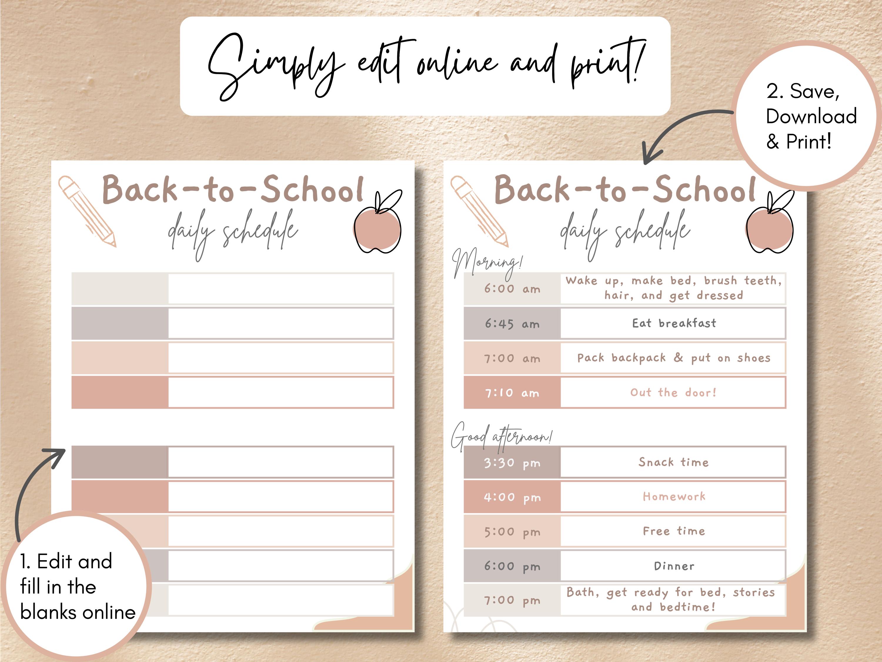 Editable Back to School Routine Chart: Kids Daily Schedule (digital ...
