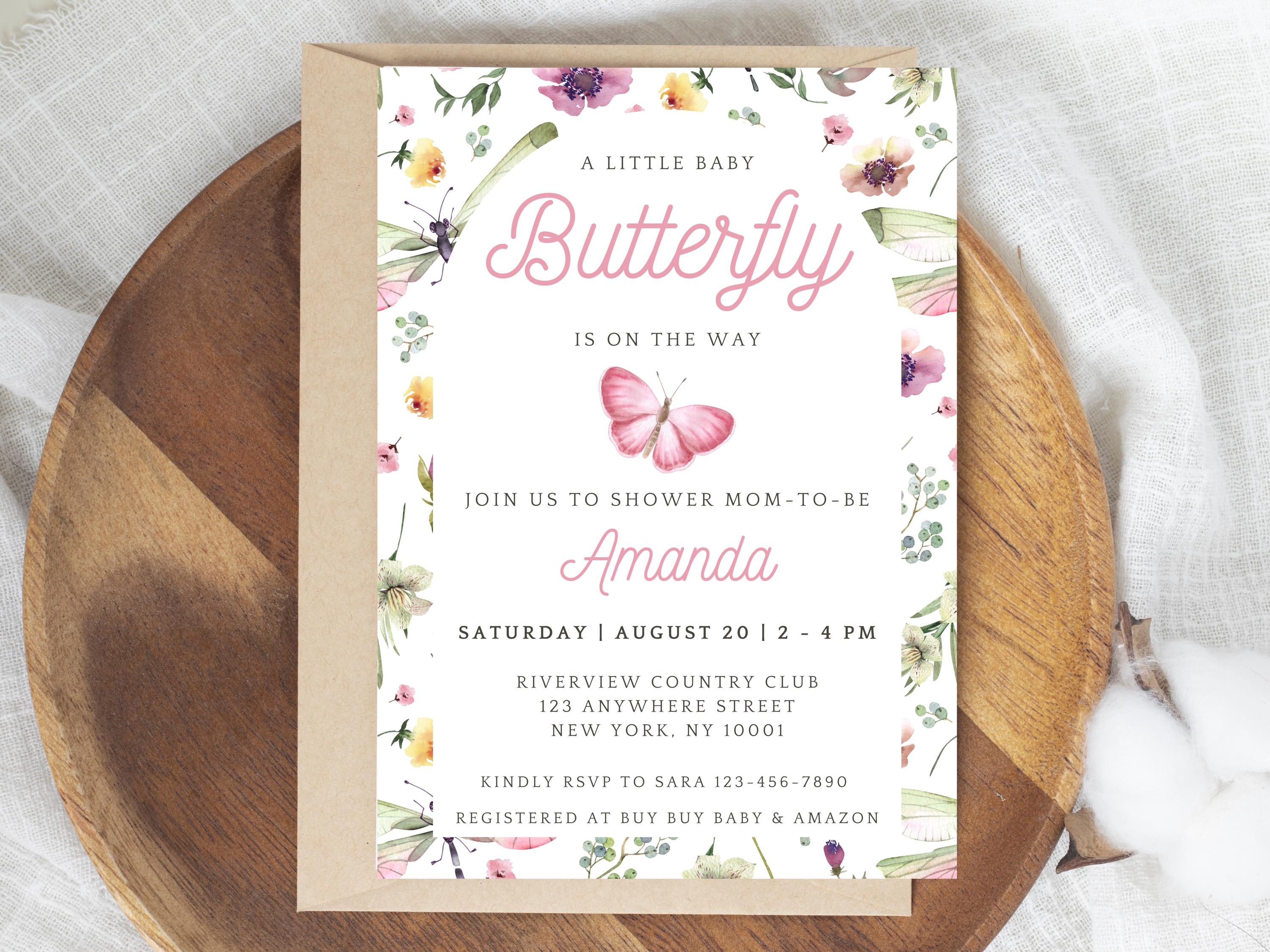 Butterfly Baby Shower Invitation, Editable Digital Download, Pink ...