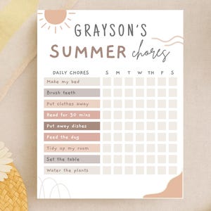 Chore chart with tasks like make bed, brush teeth, read for 30 mins