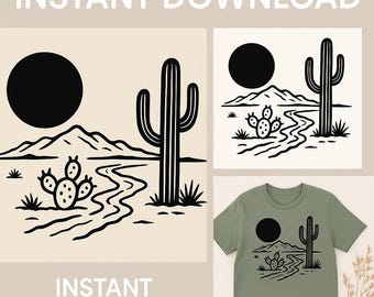 Western Desert Cactus PNG, Southwestern Landscape (Digital Download)