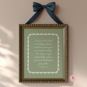 Proverbs 3:5-6 Wall Art Bible Verse Printable Home Decor Christian Wall Art Green Minimalist Gift for Her, Trust in the Lord Poster