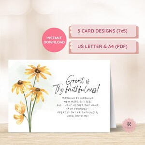 Juego de 5 tarjetas de felicitación con himnos, tarjetas de aliento de 7 x 5 para imprimir para cualquier ocasión, descarga de tarjetas de felicitación cristianas