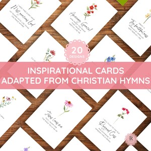 Ensemble imprimable de cartes inspirantes de cantiques chrétiens, cartes de correspondance florales minimalistes de conception d'aquarelle cadeau bien pensé