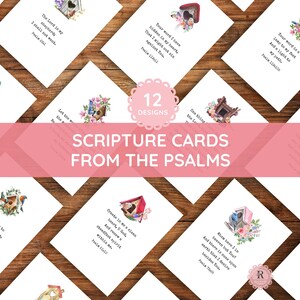 Conjunto de 12 cartões de escrituras de Salmos para impressão, cartões de versículos bíblicos para memorização, cartões de notas com design de casa de passarinho em aquarela