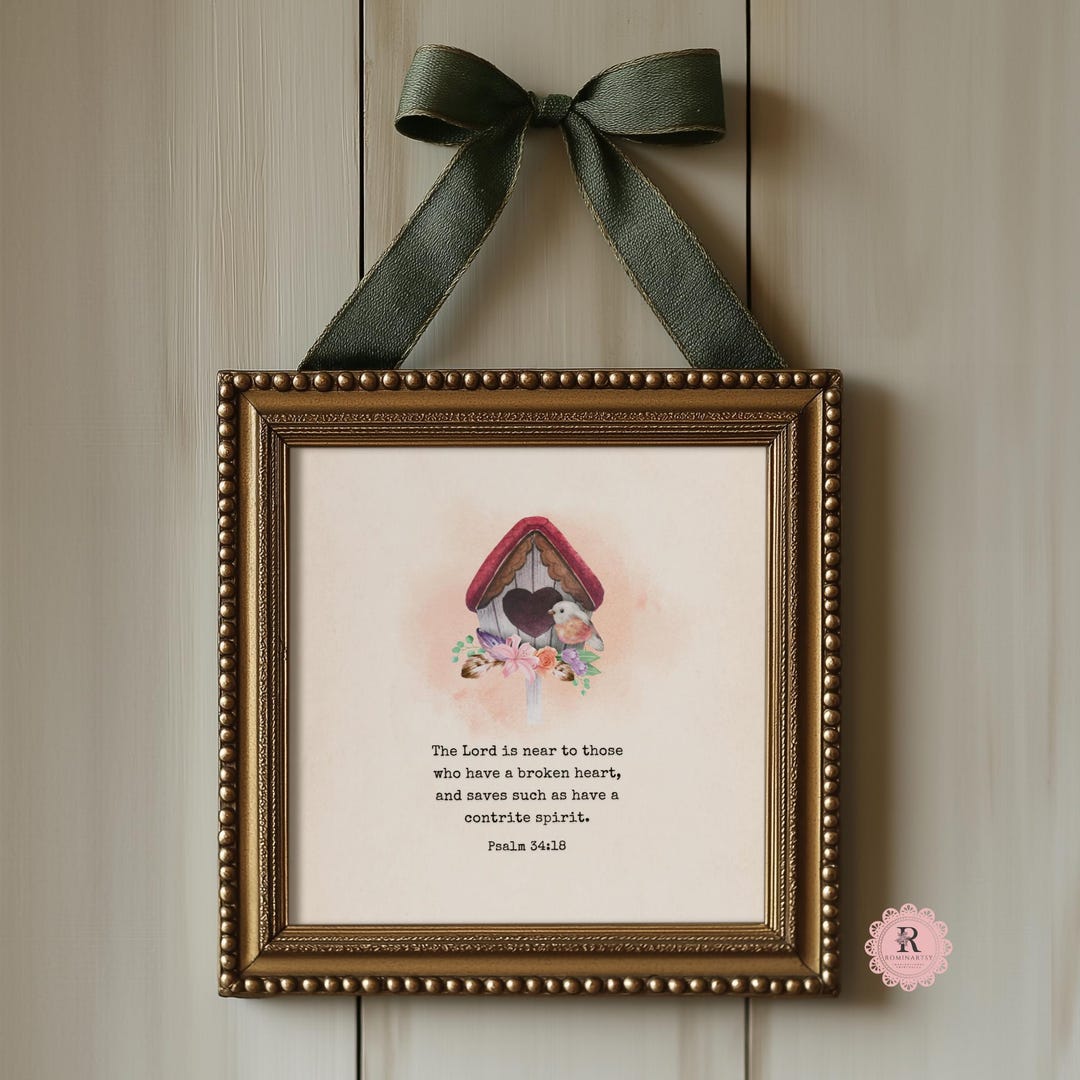 Square Scripture Graphics Psalm 34:18 Wall Art Vintage Christian Square Scripture Printable ...