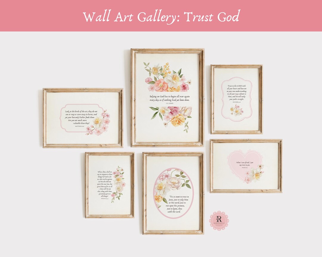 Trust God Christian Wall Art Gallery Set of 6 Bible Verse Quotes, Peach ...
